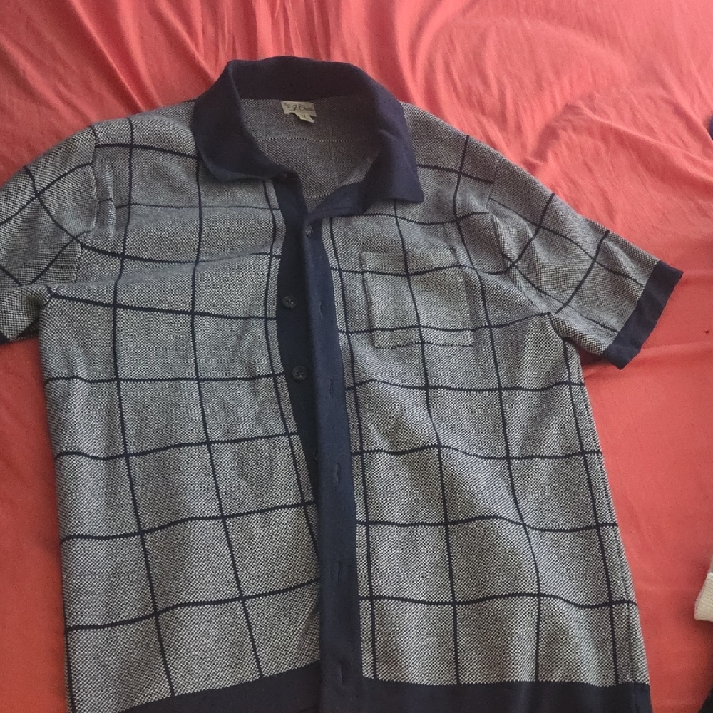 J. Crew Navy and Gray Checkered Sweater